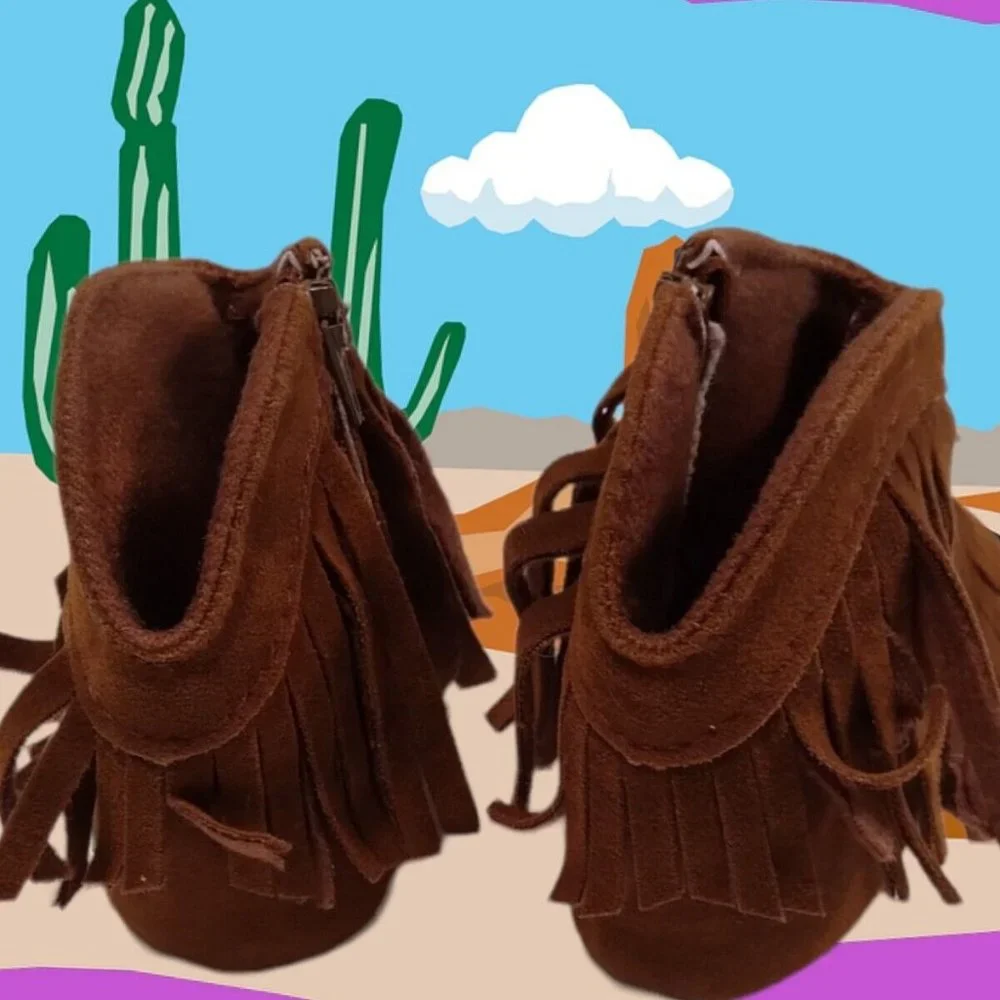 Toddler Girl's Fringe Zip Up Ankle‎ Boots Brown Size 1